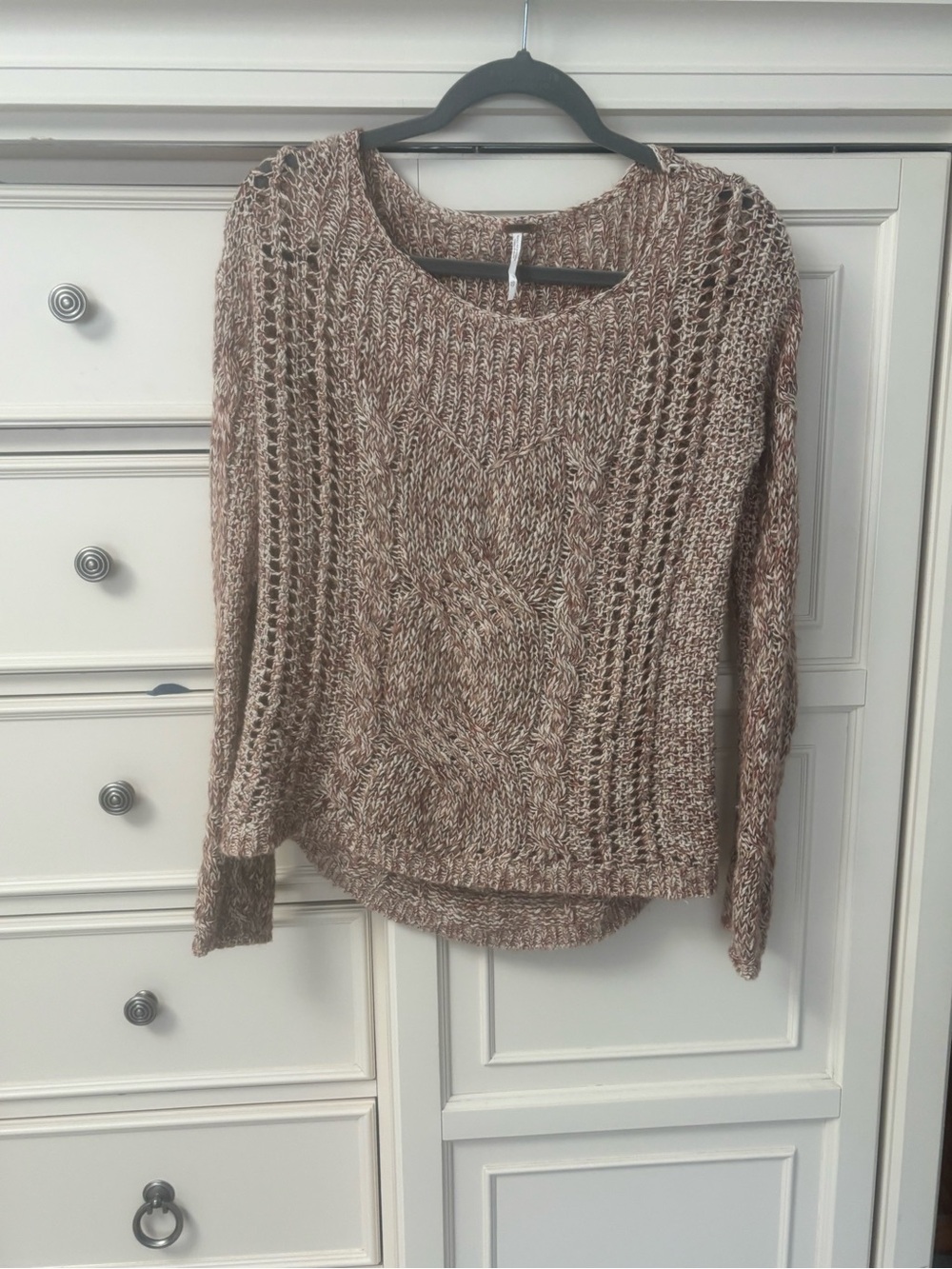 Free People Cozy Cable Knit Women's Sweater in Reddish Brown-Cream